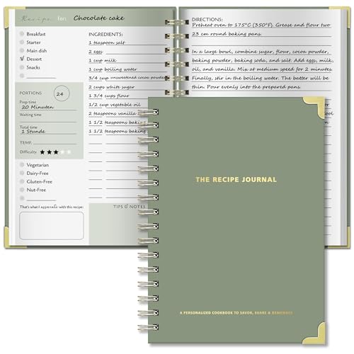BIROYAL A5 Recipe Book for Own Recipes - Blank Recipe Journal for 100 Recipes 224 Pages Spiral Family Cooking Notebook to Organize Your Personalised Cookbook For Family & Cooking Lover