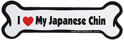 Image of Imagine This Company I Love My Breed Bone Shaped Pet Magnet; Removable Magnets for Cars, Fridges, Lockers & More, Stylish Pet Inspired Car Accessories, 2 x 7 inches, White /Black, Japanese Chin