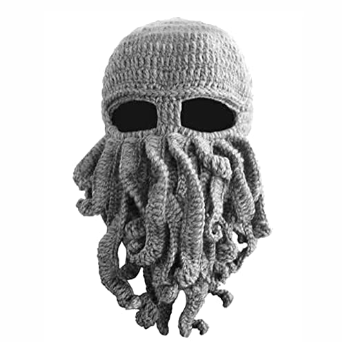 Tentacle Octopus Cthulhu Knit Beanie Warm Hat Beard Costume Cosplay Funny Caps Party Props Unisex Ski Mask Grey