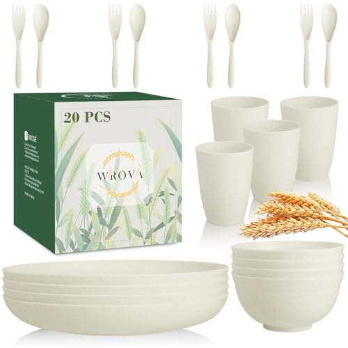 Wrova Wheat Straw Dinnerware Sets of 20,Dishwasher Safe Kitchen Plates and Bowls Sets - image 1