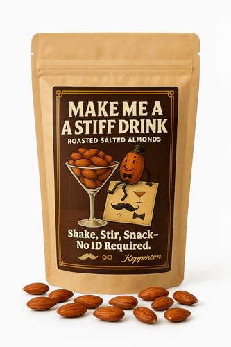 Kepperton Make Me A Stiff Drink Gourmet Roasted Almonds, Funny Snack Gift, Elegant Packaging, Unique Gag Present for Holidays, Birthdays, Secret Santa