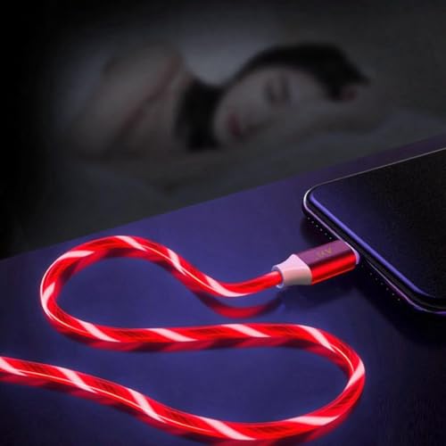 Image of AYI 6-in-1 USB Charging Cable with Red Flowing LED Light, 1m PVC Tangle-Free Universal Sync Cord, Smart Trickle Charging for Phones, Tablets, and More (Cross-Shaped Design).