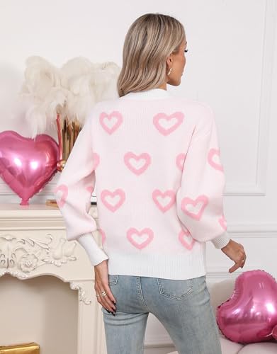 Image of Women's Long Sleeve Mock Neck Sweaters Loose Cute Heart Pullover Sweater