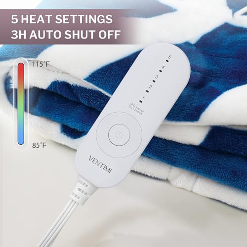VENTIMI Electric Blanket Heated Throw, 50" x 60" Heated Blanket with 5 Heat Levels & 3 Hours Auto Off, Fast Heating Blankets with ETL & FCC Certification, Navy