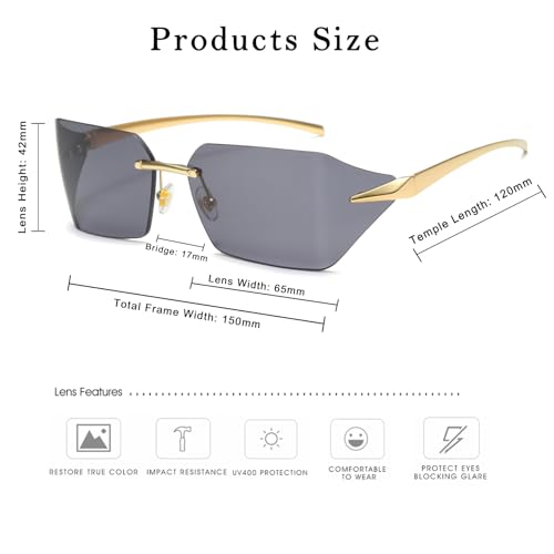 Long Keeper Rimless Square Sunglasses - Women Men Wrap Around Metal Sunglasses Trendy Rectangle Punk Travel Party Sun Glasses4