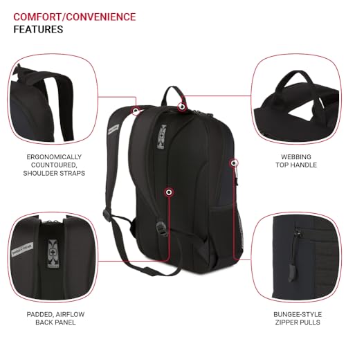 SwissGear Intro Laptop Backpack, Black, 17.5"x12"x6" - Image 3