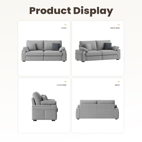Image of MALOL 89 inch Loveseat Couch, 3 Seater Upholstered Mid-Century Mondern Love Seat with USB Type C Ports, 4 Pillows and Storage Armrest Cloud Foam Sofa for Living Room /Small Spaces, Grey