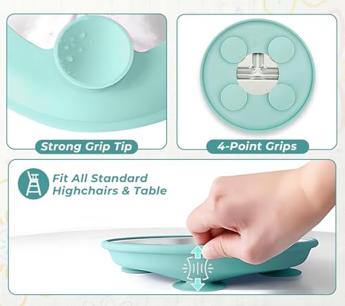 Image of NYALA Stainless Steel Baby Toddler Plates Silicone Suction, Non-Slip Baby Plates BPA Free,Unbreakable Dishwasher Safe (Pista Green)