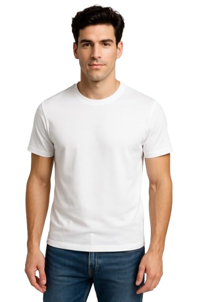 wens Classic White Round Neck T-Shirt for Men | 100% Cotton Soft Fabric | Regular Fit Casual Wear Tee-picture-30