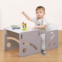 FUNLIO Montessori Beikosttisch und Stuhl-Set für Kleinkinder 1-3 Jahre, höhenverstellbar, Kinder-Tisch und Stuhl zum Lesen/Essen/Spielen, einfach aufzubauen - Grau
