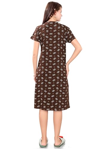 Image of Printed Knee Length Pocket Night Dresses for Women | Cat Lovers | Premium Soft Cotton Nighty | Sky Blue