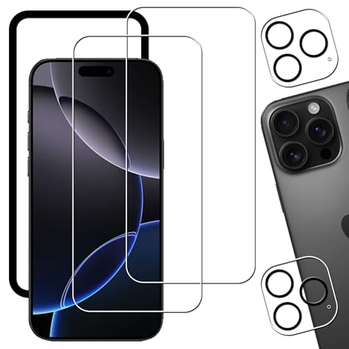 HKKAIS iphone 16 pro max ガラスフィルム【2+2 枚セット】 ガイド枠付き日本製硝子採用 iPhone16 Pro Max 用 ガラスフィルム グーグル カメラフィルム 強化 ガラス 液晶画面 アイフォン16プロマックス 保護フィル
