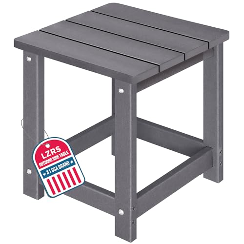 LZRS Square Patio Side Table, Heavy Duty HDPE Outdoor End Table with Wood Texture, Weatherproof Composite Table for Adirondack Chairs, Deck, Pool, Indoor/Outdoor, No Peeling or Cracking(Grey)
