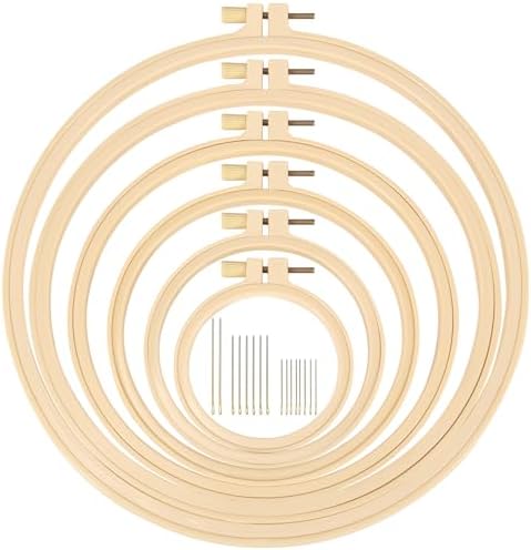 XEmbro 6 Pieces Embroidery Hoop 3.6 to 10.7 inches Plastic Cross Stitch Hoop with 16PCS Needles, Small Embroidery Hoops for Embroidery, Cross Stitch, Craft Sewing, and Decoration Ornaments