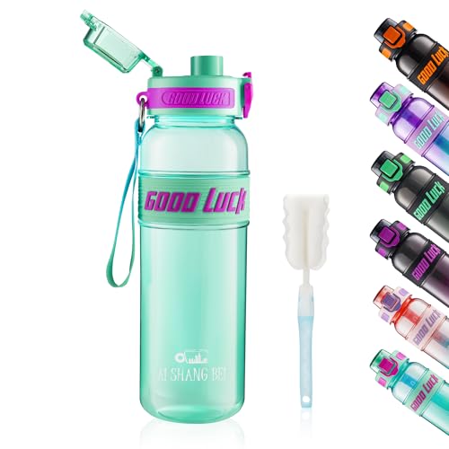 YC Kitchen Botella Agua Motivacional, Botella de Agua de 1Litro para beber, fugas a prueba de fugas y no BPA, Botella Agua Niños Deportiva con correa de paja y transporte