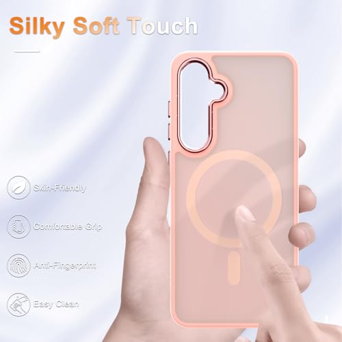 Image of YENAPOON for Samsung Galaxy S25+ Plus Case, Matte Magnetic Phone Case with 1 Screen Protector, Support for Magsafe, Translucent Frosted Shockproof Protective Cover for Samsung Galaxy S25+ Plus, Pink