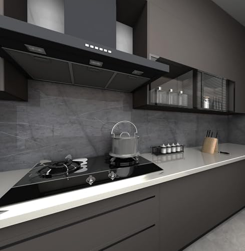 Image of Kitchen Cabinets Marble Wallpaper Roll for Home & Kitchen Decor - Oil Proof Waterproof Self Adhesive Wall Paper Sticker for Floor Tiles, Countertop, Cupboard, Drawer (60 * 200 cm) (Grey, 1)
