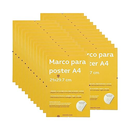 Set 24 marcos transparentes de clip . Soportes transparentes para fotos, posters, diplomas, dibujos o láminas. Tamaño A4 (21x29.7 cm). Marcos clip transparentes con plexiglas y anclajes para colgar…