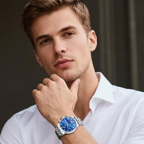 Image of Sapphero Watches for Men Waterproof Luminous Watches with Date Dial Chronograph Analog Quartz Movement Steel Stainless Business Wrist Watches Mens Gifts