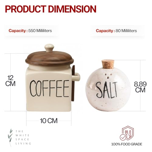 Image of Premium Kitchen Storage Set with Wooden Lids - Tea, Coffee & Sugar Jars with Salt & Pepper Shakers | Modern Kitchen Decor | Airtight Containers Combo (Set of 5)