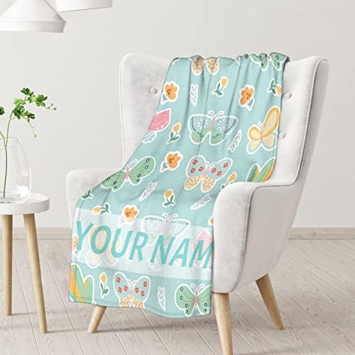 Personalized Butterfly Blanket Gifts with Name - 40"x50" Cute Throw for Women, Girls - Green Soft Fuzzy Blankets for Couch & Sofa