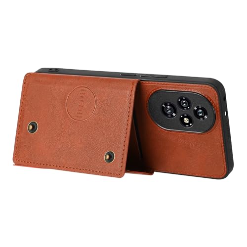 Image of for Honor 200 Pro 5G Case with Card Slots Kickstand Leather + TPU Phone Cover - Brown