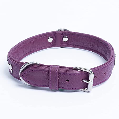 Angel Pet Supplies Inc. Genuine Leather Bones Studded Dog Collar, Soft And Durable Padded Leather. (22” X 1”, Purple) (41306) #TOP3