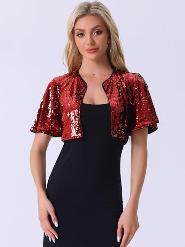 Image of Allegra K Sequin Bolero for Women's Sparkly Crop Glitter Formal Shrug for Evening Dresses