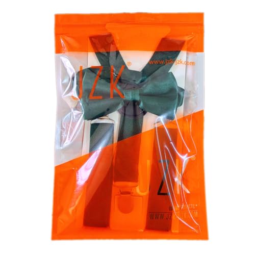 JZK Dunkelgrün fliege und hosenträger set kinder unter 135 cm, Y-Form 3 Clip Verstellbare Hosenträger mit Fliege für kleine Jungen und Mädchen Für Hochzeit Party und Kostüm