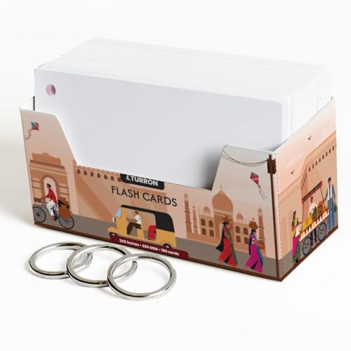 Image of Turron Premium Blank Index Flash Cards | Punched with Binder Rings for Study, Notes & Revision (300, White, 4 x 6 Inch, Plain)
