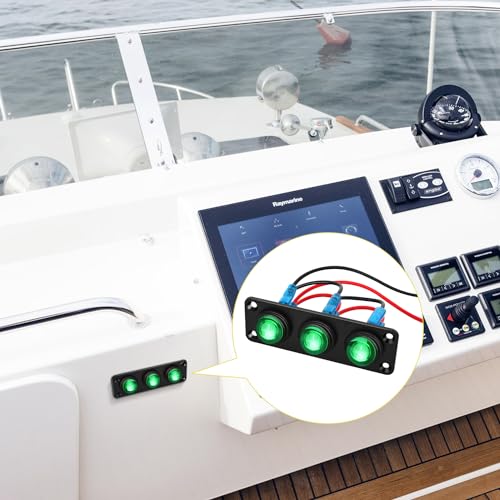 Image of Nilight 3 Gang Rocker Toggle Switch Panel Waterproof | 12V On-Off Switches with Green LED Light three Pin for Automotive Lights Marine Boat Car Camper Truck Vehicles