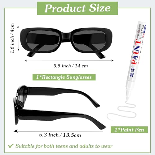 Image of Flutesan Personalized Rectangle Sunglasses with Marker Pens for Adult DIY Custom Birthday Wedding