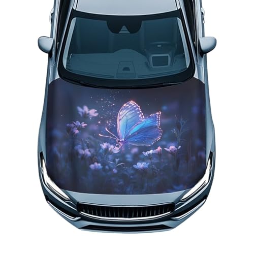 Image of MintulipyCar Hood Cover for Automobiles,Vivid Butterfly Flower Car Bonnet Banner, Universal Fit Waterproof Automotive Hood Covers,Car Accessories