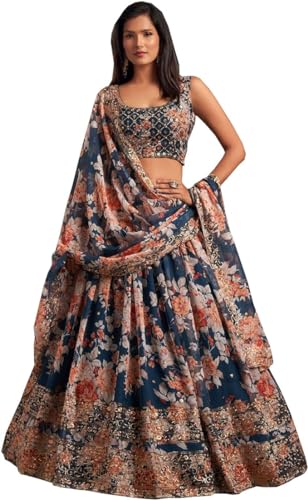 Siciliaoutfits Indian Bollywood Stylish Designer Ready to Wear Lehenga Choli Party Wear Pakistani Beautiful Choli (BLUE, XXL), XX-Large