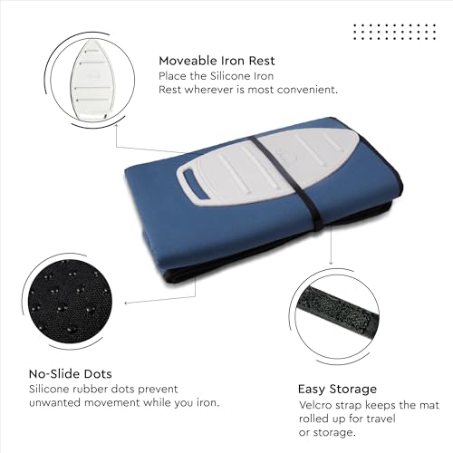Image of Encasa XO Ironing Mat /Pad (Large 120x70 cm) with Padding, Anti-Slip, Silicone Iron Rest for Steam Press on Tabletop or Bed - Heat Resistant, Portable Travel Friendly -Cobalt