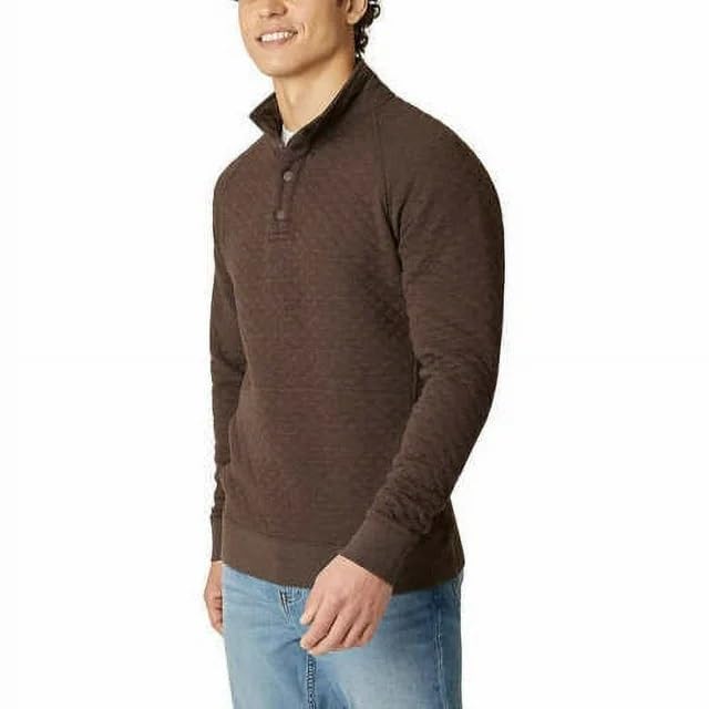 Eddie Bauer Mens Midweight Quarter Snap Mock Quilted Pullover | Brown, Large2