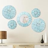Wesiti 5 Pcs Natural Mother of Pearl Mirror Wall Decor Housewarming Gift Handmade Coastal Wall Plates Art Hanging Art for Bedroom Bathroom Decoration