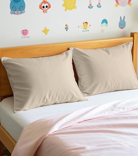 Image of Deep Dream Toddler Pillowcases for 13x18 Pillow 2 Pack, 100% Cotton Travel Pillow Case Cover, 600 Thread Count Cotton Pillow Covers, Soft & Breathable Small Pillow Cases Envelope Closure, Cream