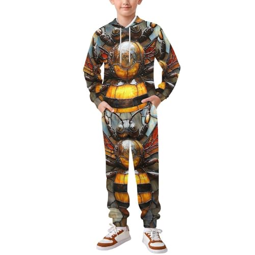 Boy Girl Clothes Outfits Kids Long Sleeve with Pants 2PCS Clothing Set, Bee Stained Glass Art