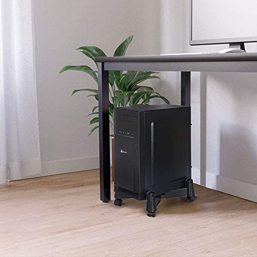 Computer Tower Stand, Huanuo Cpu Holder Desktop Stand Desktop Atx-Case Mobile Cart Holder Adjustable Width With 4 Caster Wheels, Fits Most Computer Cases Under Desk, Black #TOP5