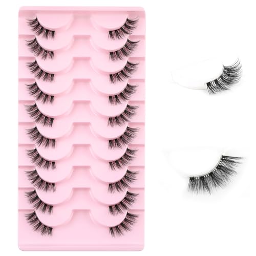 Kiusatig Demi Faux Cils Naturel 10 Paires Half Lashes 3D Cat Eye Faux Cils Doux Corner Fake eyeLashes à la main(H-09)