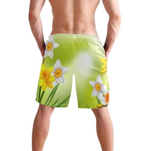 Quick Dry Daffodils Men's Swimming Shorts Swim Trunks with Mesh Lining Beach Wear - S2
