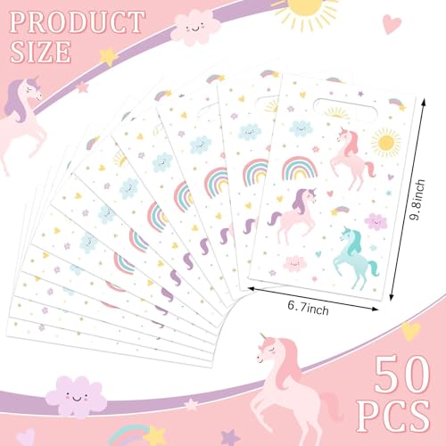 Reyoust Unicorn Birthday Plastic Goodie Bags with Handles for Girls, 50pcs — view 2