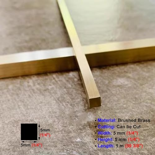 Floor Transition Strip Brushed Brass - Solid Metal Threshold Edge Strip for Doorway, Gap Bar for Tile/Wood, Rectangle Seam Ramp for Hardwood (5x5mm)