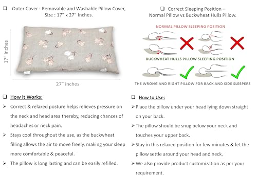 Image of Buckwheat Hulls Pillow | King Size | 17 inch x 27 inch inch | Pillow for Neck Pain | Shoulder Pain | Back Pain | Other Sleeping Problem | for Daily Use (Urban Beige)