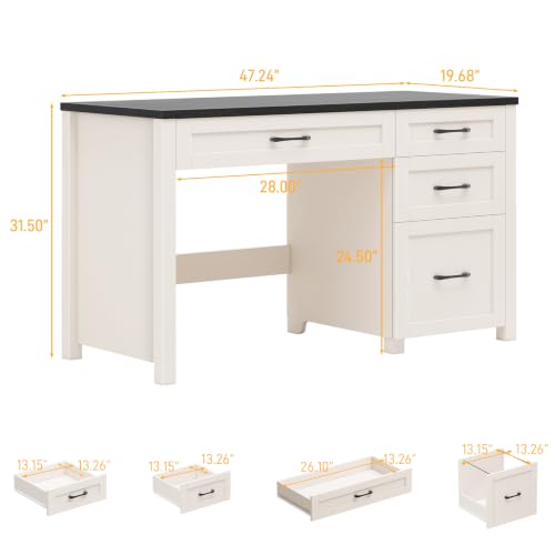 Image of Vabches Farmhouse 47 inch Executive Desk, Computer Desk with File Drawer, Black