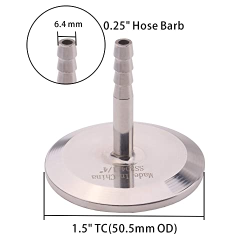 Dernord 1.5" Tri Clamp To 0.25" Hose Barbed Adapter Sus304 Sanitary Hose Pipe Fitting (1/4 Inch Barb Hose) #TOP6