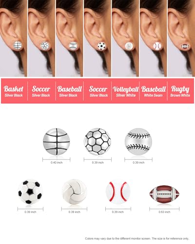 Premium Sterling Silver Sports Earrings Stud, Sports Jewelry Party Favors Gifts for Team Moms, Sport Fans as Football, Baseball, Soccer, Volleyball, Basketball Games4
