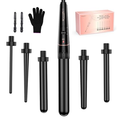 Set Ferro per Capelli, BESTOPE PRO 6 in 1 Cono per Capelli (10-32mm), Riscaldamento Rapido (30s), 2 Temperature per Tutti i Capelli, Spegnimento Automatico 60min