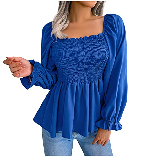 Blouses for Women Puff Lantern Long Sleeve Shirts Square Neck Casual Tunic Tops Teen Girls Fashion Spring Fall Tops